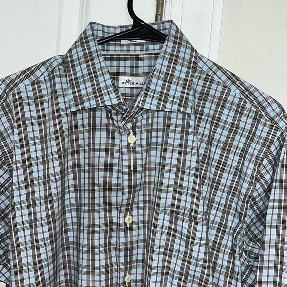 Peter Millar Cotton/Nylon/Spandex Travel Business Shirt L Men’s Modified Button - Picture 1 of 6
